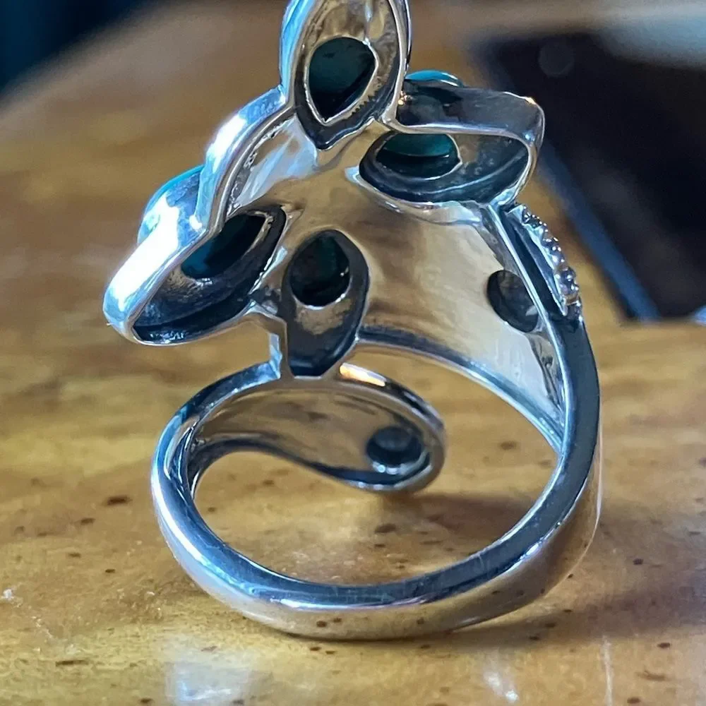 Sierra Nevada Turquoise Sterling Silver Butterfly Sunflower Ring Size 5
